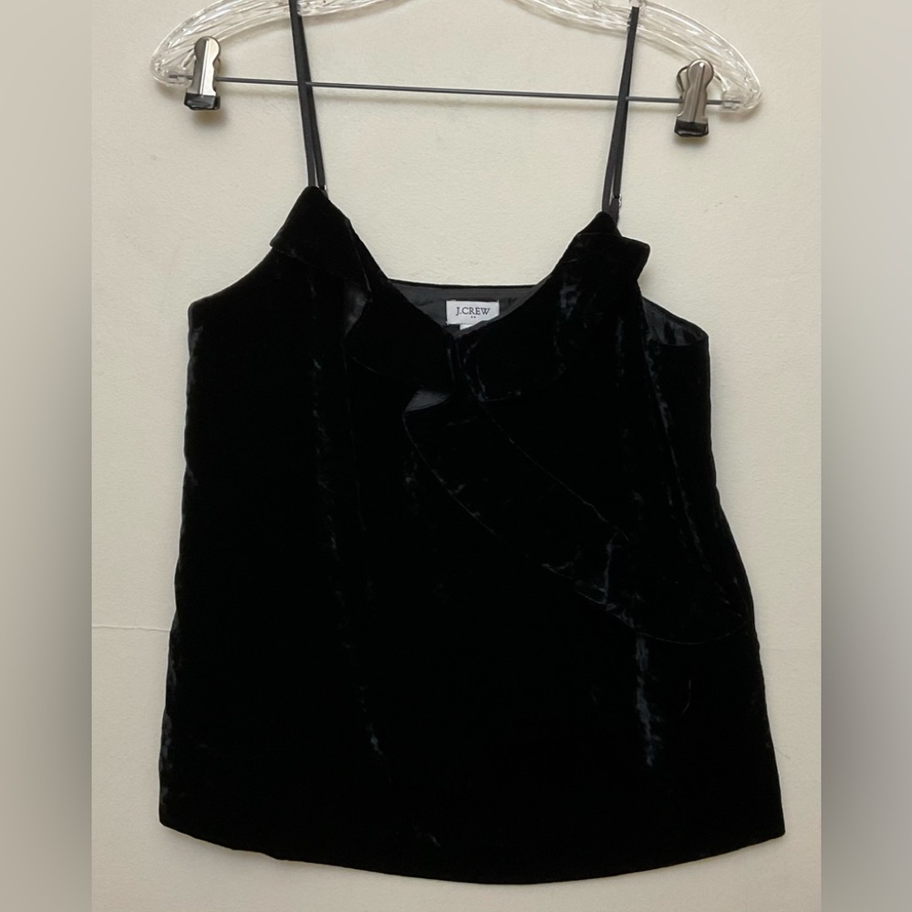 J. CREW Factory Black Velvet Ruffle Cami XS NWT